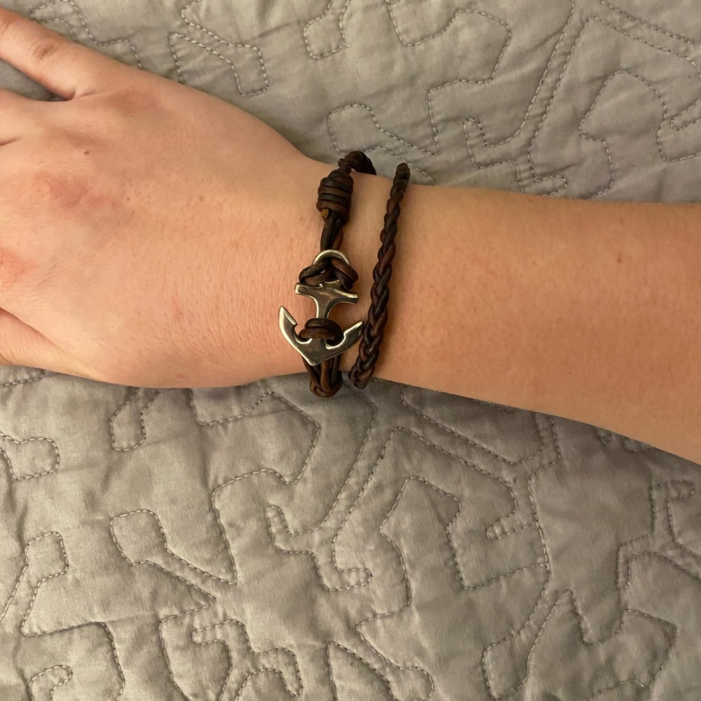 Leather Anchor Wrap Bracelet